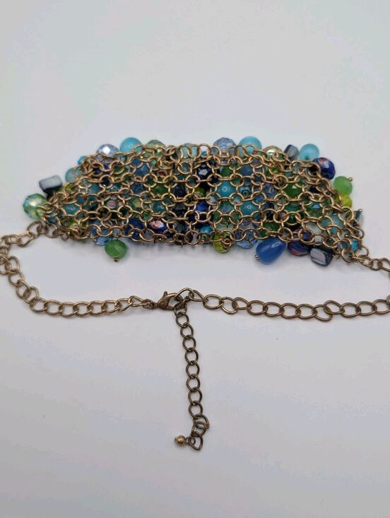 Monica1 Murano Glass Bead Statement Necklace Chunky Overloaded Glass Bead Murano Bib Chainmail Statement Necklace Maximalist